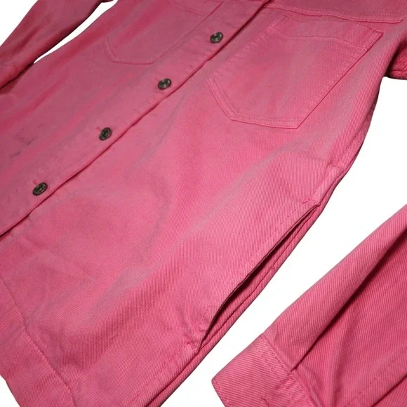 Y2K GAP Denim Jacket Pink Utility Button Oversized Trucker Cargo Streetwear XS - Picture 5 of 15